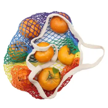 Памучна мрежеста чанта с рециклируема цветна гъвкава мрежа Кухня за почистване на храна за съхранение на храни Чанти за книги за играчки Хранителни стоки