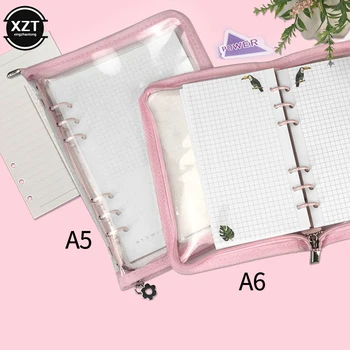A5 A6 Loose-Leaf Notebook Cover Glitter Zipper PVC Notebook Korean Stationery Diary 6 Hole Binder Clip Notepad Office Planner