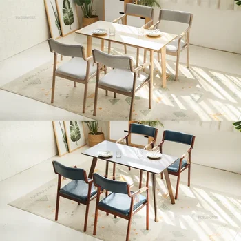 Френски столове за хранене от масивно дърво Модерен минималистичен хотел трапезария стол дизайнер кафе свободно време обратно кресла Мебели за дома