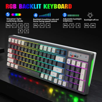HXSJ L900 2.4G безжична клавиатура 96Keys RGB Streamer Gaming Механична клавиатура 13 светлинни ефекти мембранна клавиатура за офис