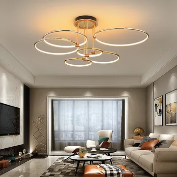 Модерна светлина луксозен хол полилей трапезария спалня таван лампа Nordic проста атмосфера нови златни пръстен кръг лампи