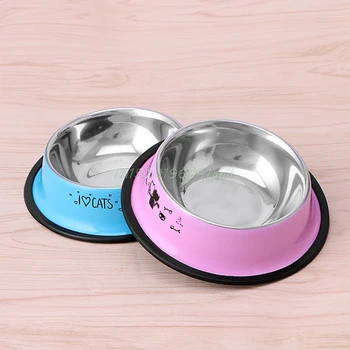 Сладко куче котка от неръждаема стомана купа против хлъзгане храна за домашни любимци вода ястие домашен любимец хранене инструмент 2 цвята