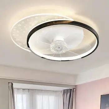 скандинавски стил минималистичен черен железен акрилен LED вентилатор на тавана със светлина за спалня хол модерен таван вентилатор светлина