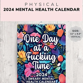 Забавен календар за психично здраве 2024, Swear Inspirational Calendar 2024, Flower Calendar, Inspirational Calendar Desk