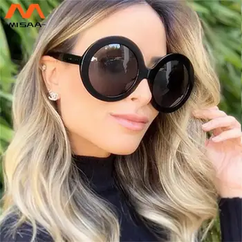 Слънчеви очила кафяв градиент извънгабаритни слънцезащита кръгла рамка реколта луксозни слънчеви очила за жени огледало ясни нюанси