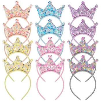 Minkissy Crowns Sequins лента за глава Sparkly лента за коса блясък принцеса коса обръч момичета косплей костюм аксесоари за коса за момичета