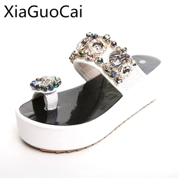 Марка кристал мода жени чехли диамант платформа джапанки плоски чехли лято на открито плажни сандали Z631 35