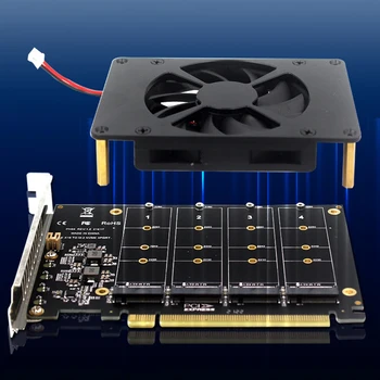 PCIe 4.0 X16 Превключване към 4 порта M.2 адаптерна карта с радиатор PCIEX16 NVME M.2 MKEY SSD RAID разширителен адаптер 4 X 32Gbps