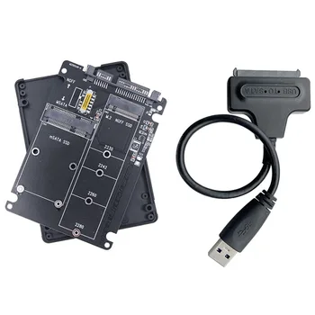 M.2 NGFF MSATA SSD към SATA 3.0 адаптерна карта 2 в 1 конверторна адаптерна карта с Shell + USB3.0 кабел за лесно задвижване