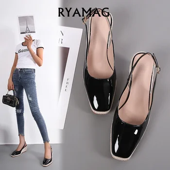 RYAMAG Нови сандали с клин дамски ток платформа висок ток заострени пръсти дамски обувки обратно празен Baotou Drag мода лачена кожа