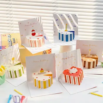 Ръкопис 3D торта за рожден ден с плик Празнуване на благословията Честит рожден ден картичка Подаръци за рожден ден Пощенски картички Подаръци