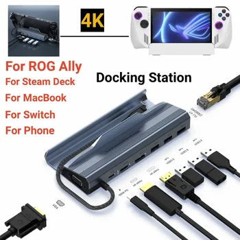 Докинг станция HDMI-съвместим шунт HUB разширение тип C USB3.0 разширение док RJ45 PD3.0 4K 60Hz за ROG съюзник ръчна игра