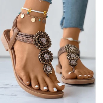 Нови жени летни сандали бохемски приплъзване на дамски модни обувки клип пръсти случайни Comfortbale апартаменти курорт плаж жени обувки