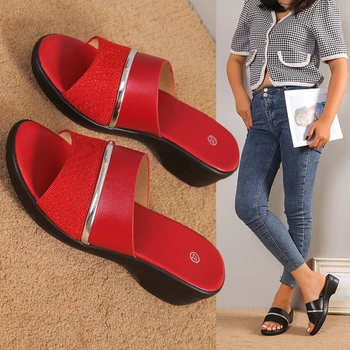 2023Дамски сандали Популярни сандали за кралско парти Удобни токчета в коралово червен цвят Африкански дамски обувки за офис