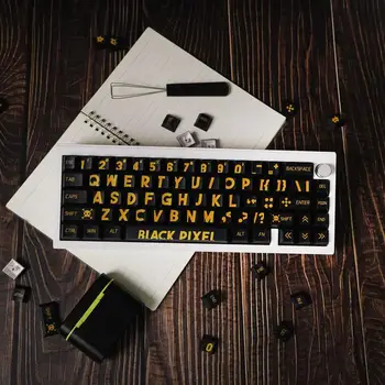 Черно злато голям шрифт PBT клавиши с 129 клавиша Сублимация на багрила Адаптиране на черешов профил механична клавиатура 61/64/87