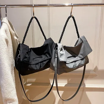 Лятна нова дамска чанта Голям капацитет Случайни найлон Crossbody чанта кнедли чанта висок клас плътен цвят рамо чанта подмишниците чанта