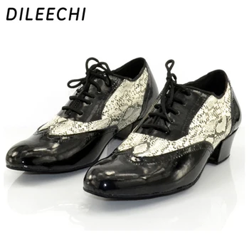 DILEECHI Марка Мъжки обувки от естествена кожа Обувки за латино танци Обувки за бални танци Парти Квадратни танцови обувки Плюс размер 46