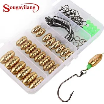Sougayilang риболовни потъващи комплект с месинг Sinker тежести Jig куки риболов въртящ пръстен конектор пластмасова кутия