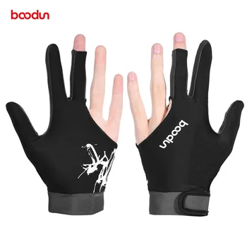 Boodun 1PCS 3 пръста билярд ръкавици басейн снукър ръкавица за мъже жени се вписва лявата дясна ръка билярд стрелците снукър ръкавици