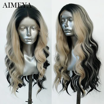 AIMEYA синтетични дантелени предни перуки за жени Ombre блондинка перука без лепило косплей перуки за жени Deep Wave дантела перука естествена линия на косата