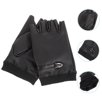 PU ръкавици Колоездене половин пръст кръгли ръкавици шофиране ръкавици за мъже жени (черен, свободен размер)