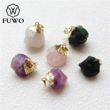 FUWO Търговия на едро с естествени аметисти / розови кварцове / висулка от оникс, златни позлатени сурови кристални аксесоари за DIY вземане 5Pcs / Lot PD162