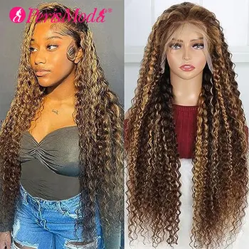 12A PerisModa Ombre Highlight Lace Front Wig Human Hair Remy Water Wave 13x4 HD Transparent Lace Frontal Wigs 4/27 Deep Wave Wig