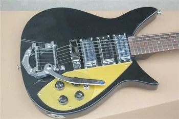 Китайска фабрика за китара по поръчка нова черна електрическа китара Ricken 325, 34 инча 3 пикап с Bigsby Vibrato в наличност 531