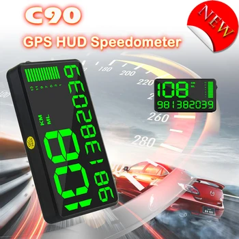 C90 GPS скоростомер hud дисплей кола hud с аларма за превишена скорост време на шофиране цифров местно време надморска височина пробег скорост на кола камион