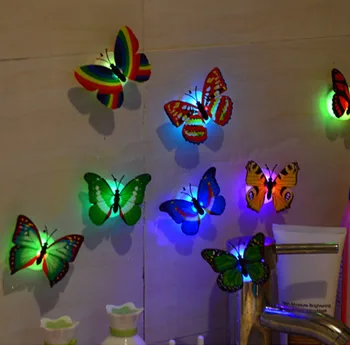 10pcs цветна LED пеперуда нощна светлина 3D стерео симулация пеперуда стена стикери стена декорация LED нощна светлина