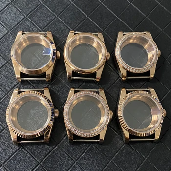 NH35 случай 36mm / 39mm случай PVD розово злато часовник сапфир стъкло неръждаема стомана случай часовник аксесоари за NH35 NH36 движение
