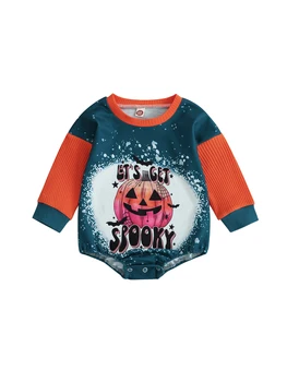 Сладък костюм за Хелоуин за бебе призрачен призрачен печат с дълги ръкави - очарователен детски гащеризон за новородени