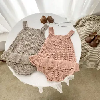 бебе момиче дрехи за малки деца ританки Твърди без ръкави Кухи плетени пуловер ританки памук гащеризон