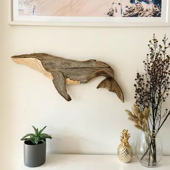 животински орнамент практически реалистичен дървен морски елемент кит стена декорация за хол декорация на дома pegatinas de pared