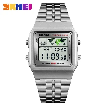 SKMEI 1338 Луксозен спортен електронен часовник мъже водоустойчива стомана календар дата Мъжки цифрови ръчни часовници Военни 1123 Релодж Хомбре