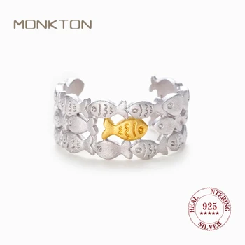 Monkton Real S925 Сребърни сладки рибни пръстени за дъщеря Късметлийски рибни пръстени за жени момичета подарък за рожден ден Модерни бижута