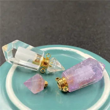 Естествен минерален кристал Конус парфюм бутилка огърлица Разглобяема лечебна рейки полускъпоценен камък ароматерапия бутилка чокър