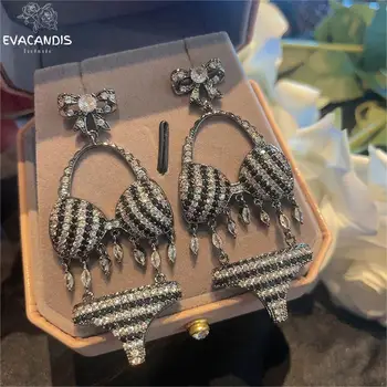 EVACANDIS Нов дамски сребърен игла бикини творчески пеперуда капка обеци микро вмъкнат циркон луксозни бижута парти подарък