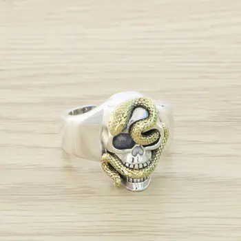 S925 Сребърен змийски скелетен пръстен за мъже и жени пънк личност отворен пръстен, тъмен стил хип-хоп тенденция