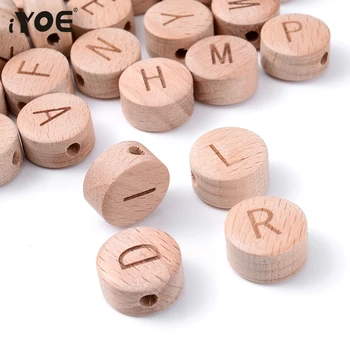 iYOE 10pcs 15mm естествени дървени мъниста за писма a-z азбука мъниста за вземане на бижута първоначално име гривна огърлица DIY занаятчийски подарък