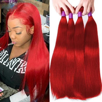 Люмиер Коса 10-30инча 100% Remy Hot Red перуански кост прав машина двойно вътък човешка коса пакети за черни жени
