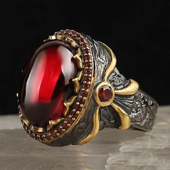 Реколта съд ръчно изработени турски пръстен мъжки морски син циркон пръстен пънк ретро мюсюлмански ислямски религиозни бижута