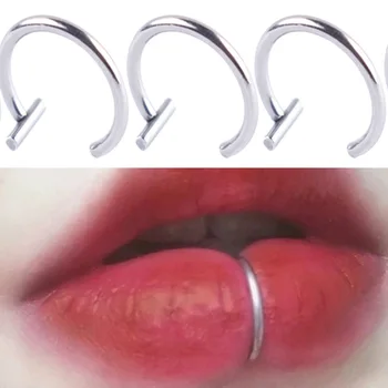 ZN Нови 5Pcs устни нос пръстени неутрален пънк устна форма ухото нос клип фалшива диафрагма с перфорирани устни обръч тяло бижута стомана пръстен