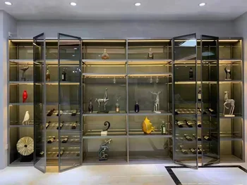 Алуминиева сплав стъклен шкаф за вино лек луксозен шкаф за вино хол стъклен шкаф за вино