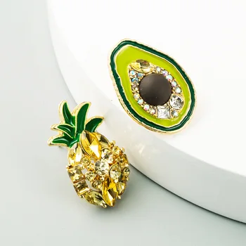 MINAR Сладък ананас авокадо асиметрични капка обеци за жени злато цвят сплав лъскави кристали виси обица парти бижута