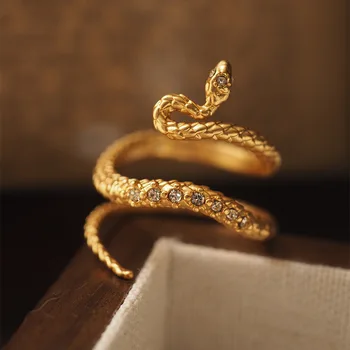 Уникален дизайн Змия ретро пръст регулируеми пръстен обеци