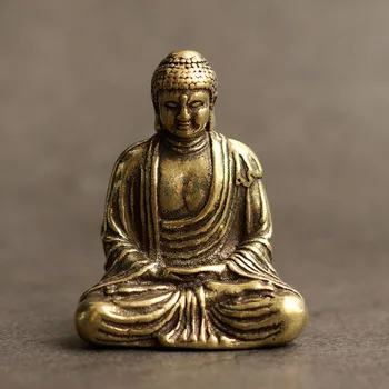 Реколта Tathagata Буда малък месинг чист мед преносим Shakyamuni десктоп мини Буда занаят декорация на дома