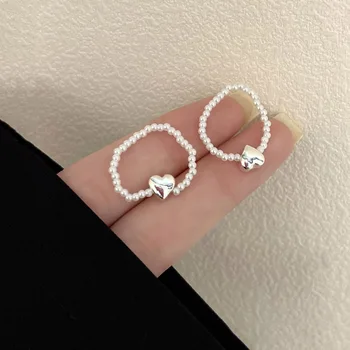 Прости симулирани перлени мъниста еластични пръстени за жени пръст бижута геометрични сърце пръстен сватбено парти подарък Bague Femme
