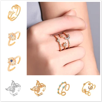 Мода елегантен злато сребърен цвят регулируеми пръстени сватбен пръстен за булчински коледен подарък за жени бижута годежен пръстен