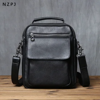NZPJ кожа мъже рамо чанта естествен телешка случайни Crossbody чанта бизнес мода малка раница подходящ за 10-инчов IPad
